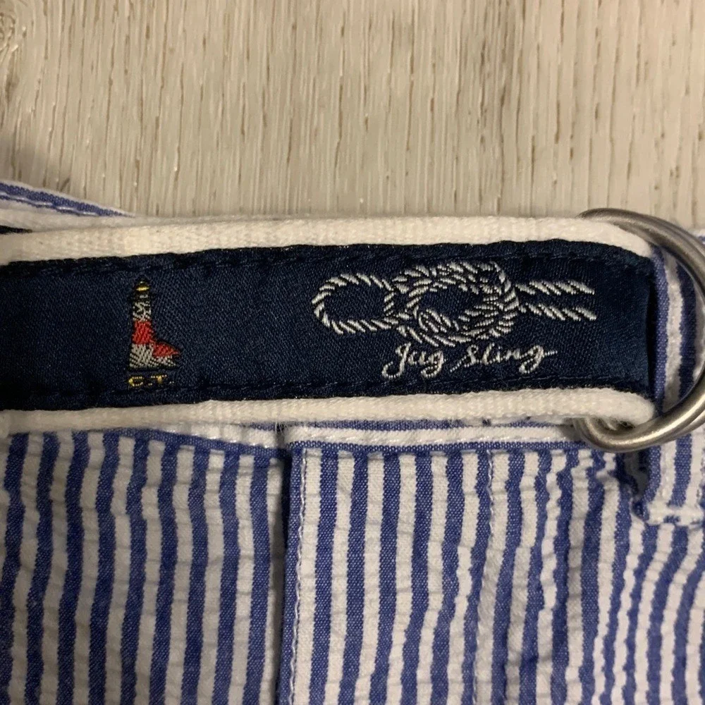 Ralph Lauren Kids Blue White Seersucker Nautical Belted Shorts 9M Preppy Coastal